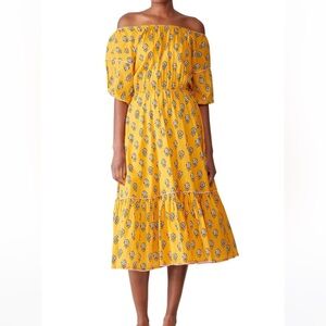 RHODE Frida Yellow Off Shoulder Tiered Dress